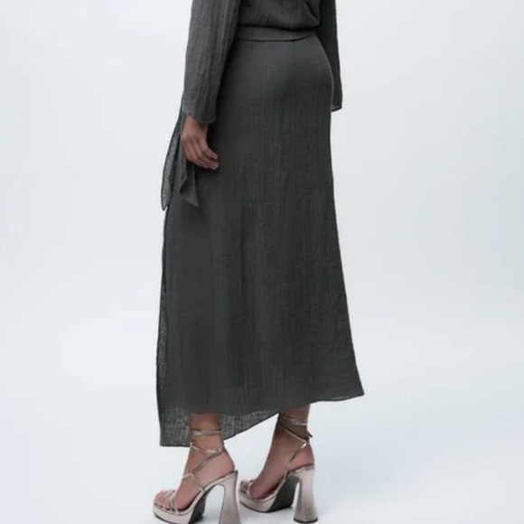 NEW Zara Gray Linen Wrap Midi Skirt XS - Picture 2 of 9